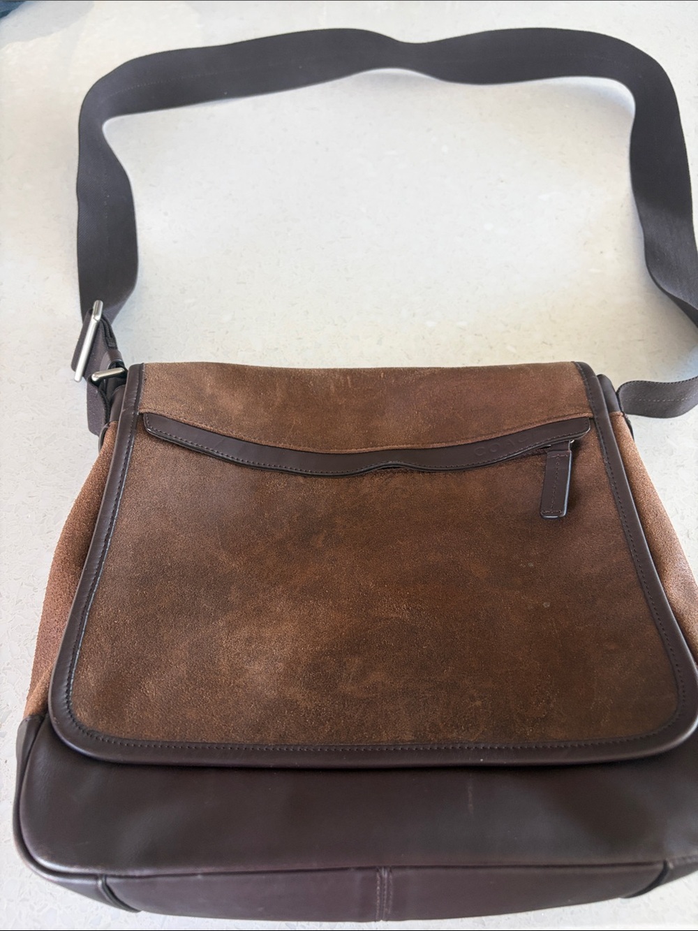Coach Brown Suede & Leather Messenger Bag with Dark Brown Strap